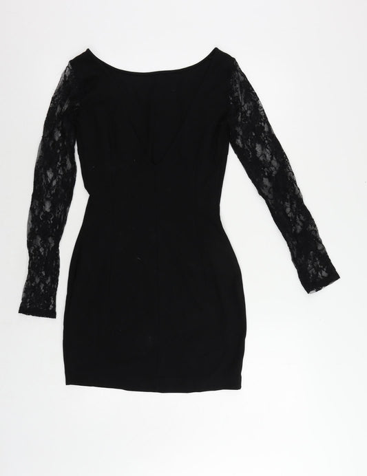 Zara Womens Black Polyester Mini Size M Boat Neck Pullover - Lace Sleeves