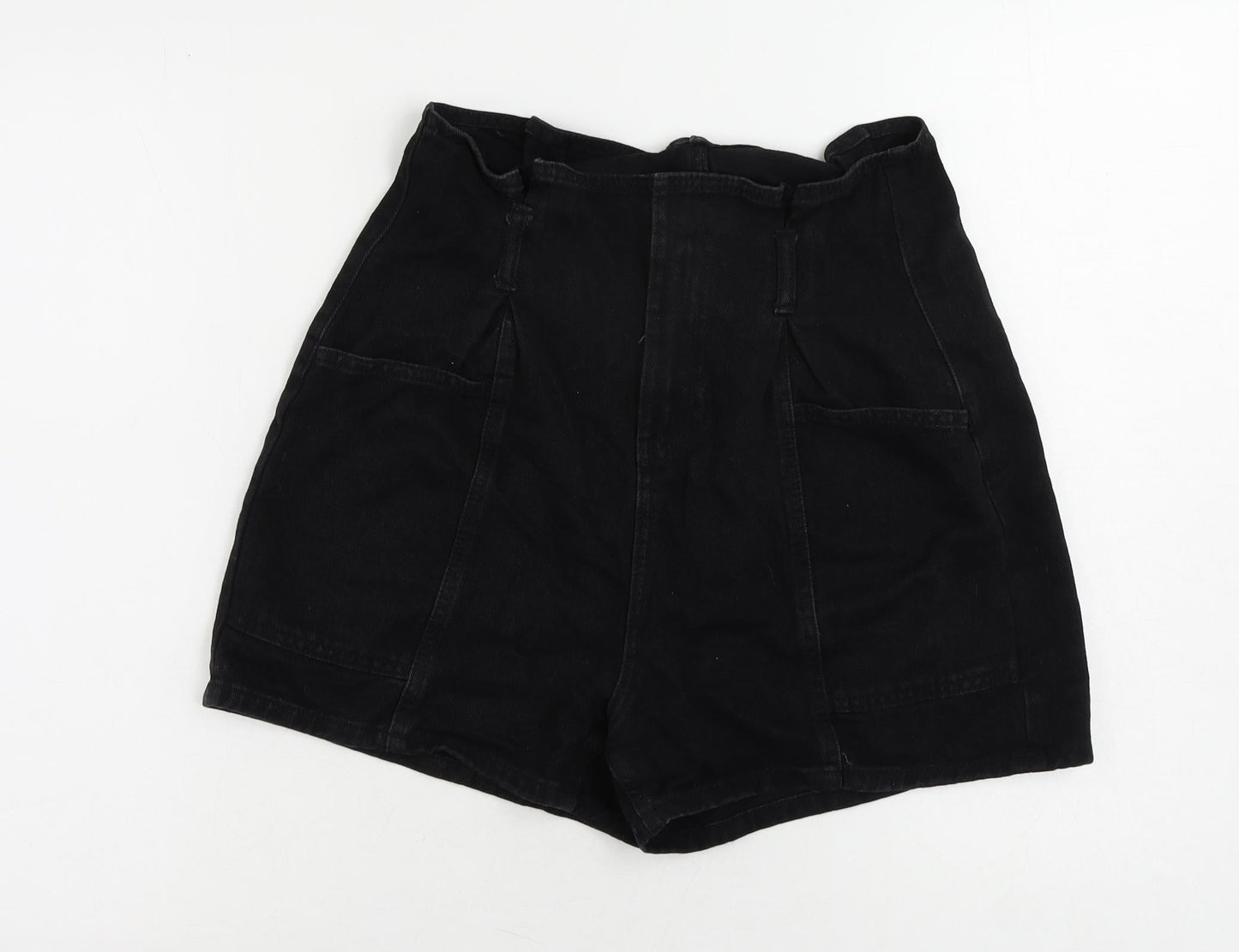 Denim & Co. Womens Black Cotton Paperbag Shorts Size 12 L4 in Regular Zip