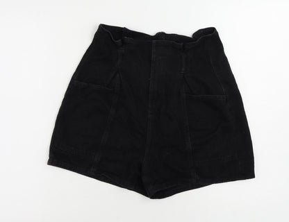 Denim & Co. Womens Black Cotton Paperbag Shorts Size 12 L4 in Regular Zip