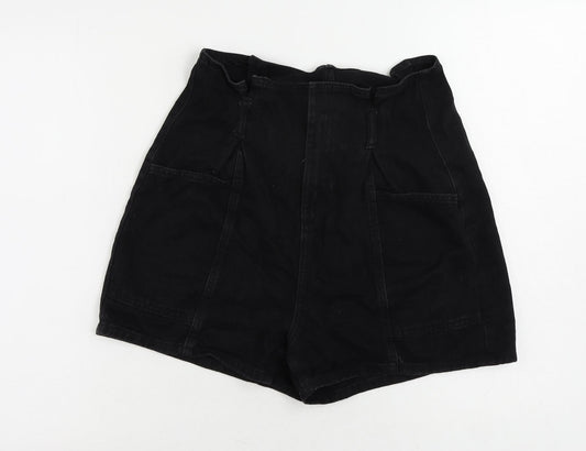 Denim & Co. Womens Black Cotton Paperbag Shorts Size 12 L4 in Regular Zip