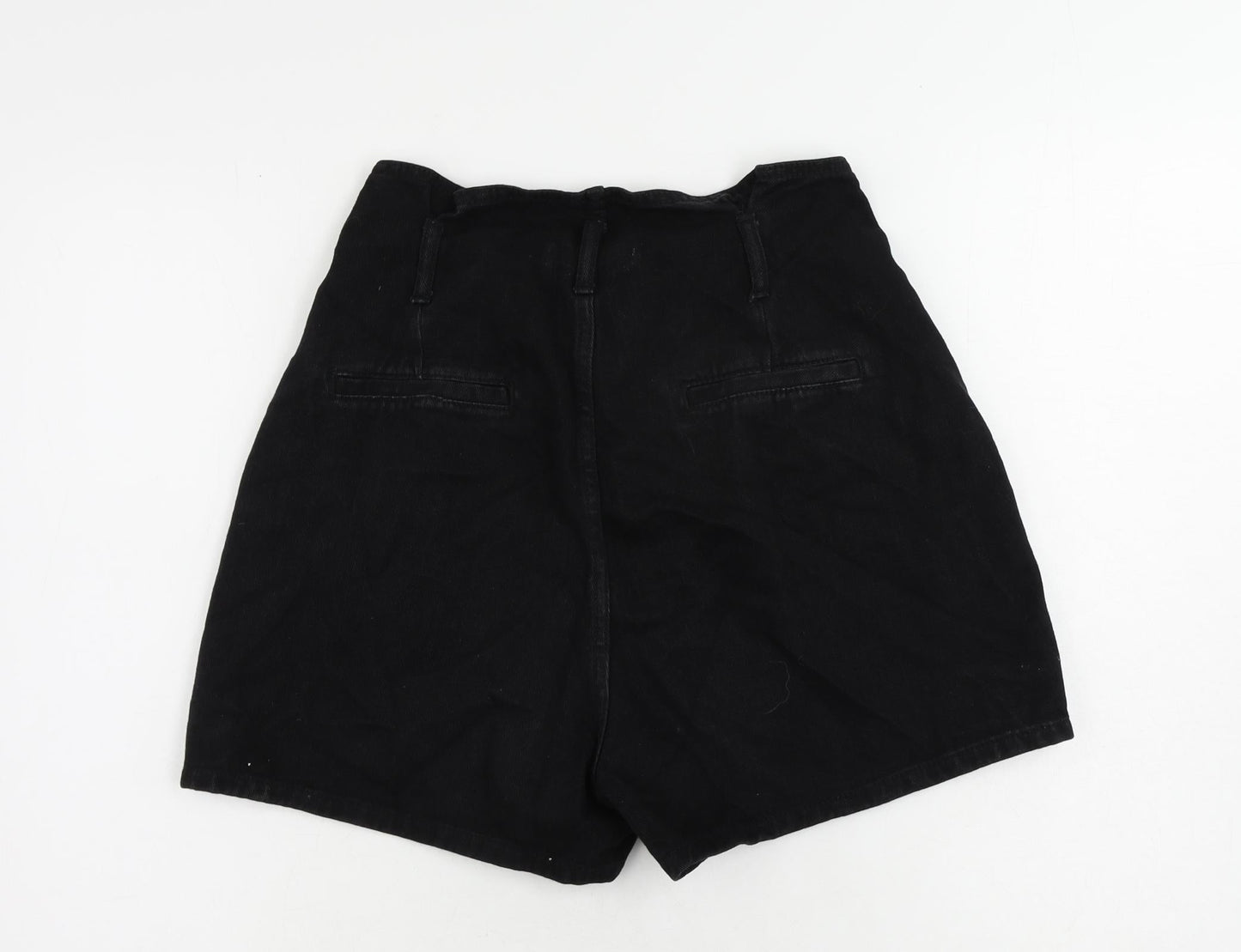 Denim & Co. Womens Black Cotton Paperbag Shorts Size 12 L4 in Regular Zip