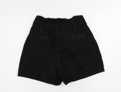 Denim & Co. Womens Black Cotton Paperbag Shorts Size 12 L4 in Regular Zip