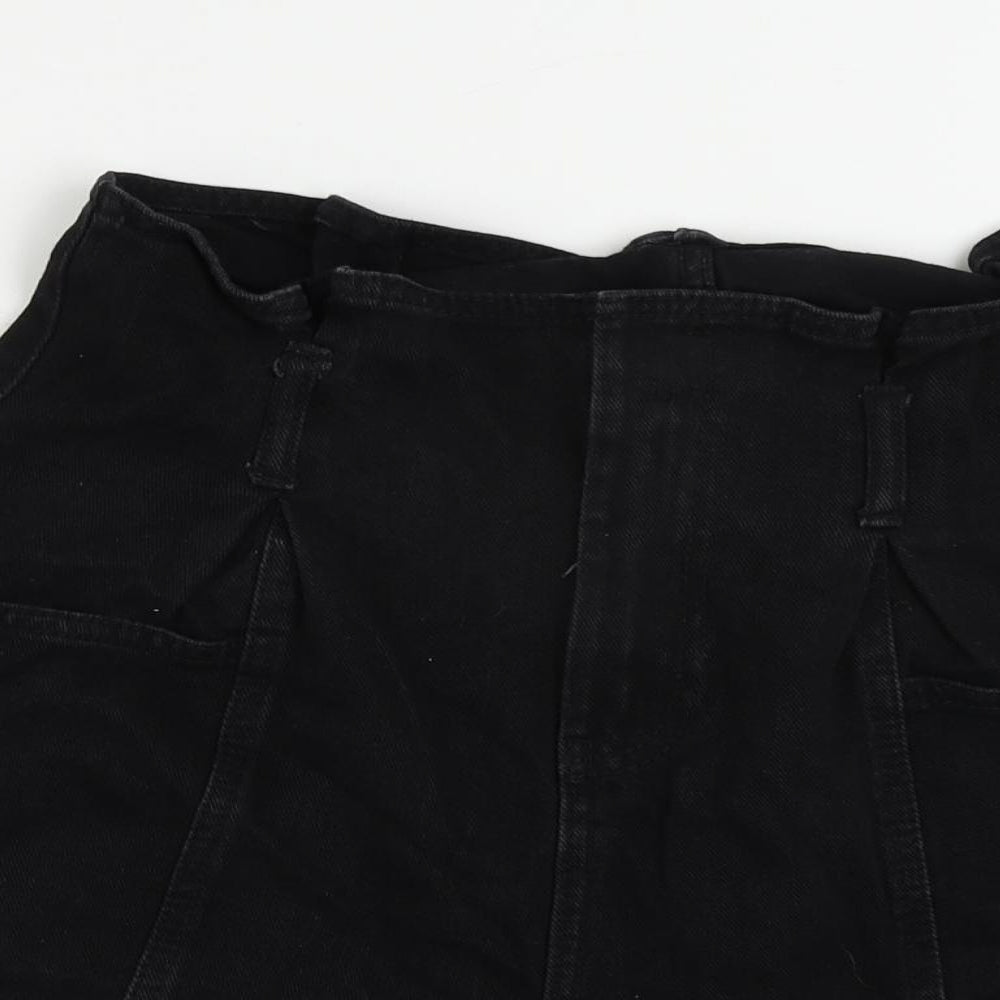 Denim & Co. Womens Black Cotton Paperbag Shorts Size 12 L4 in Regular Zip