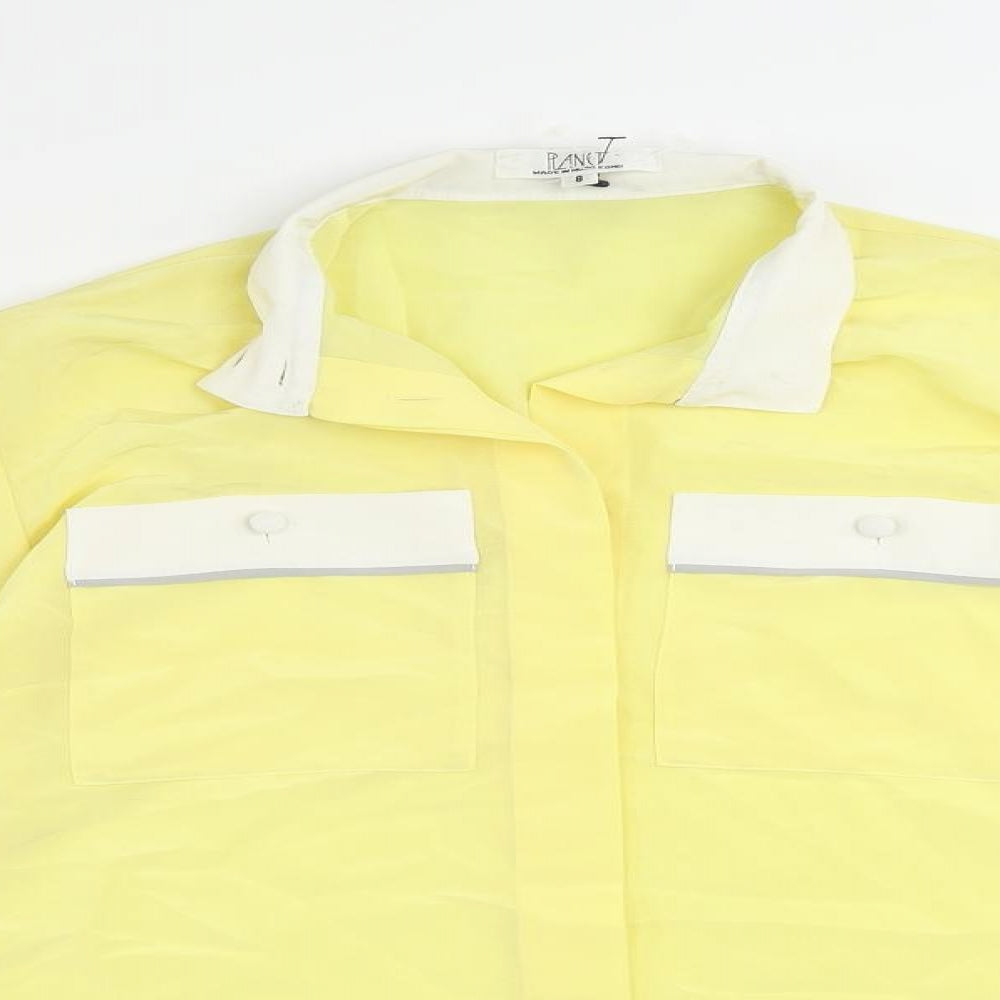 Womens UK Size 8 Planet Yellow Basic Button-Up