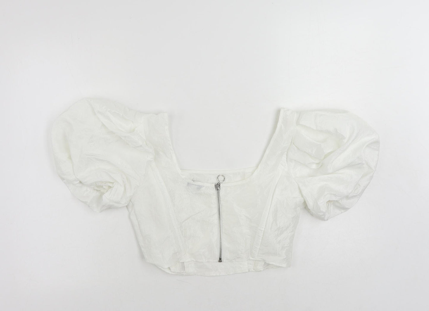 Womens UK Size 8 Topshop White Cropped Blouse