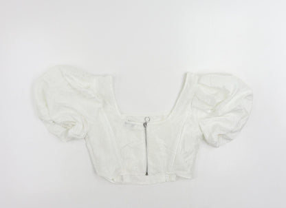 Womens UK Size 8 Topshop White Cropped Blouse