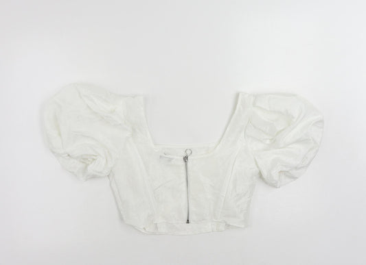 Womens UK Size 8 Topshop White Cropped Blouse