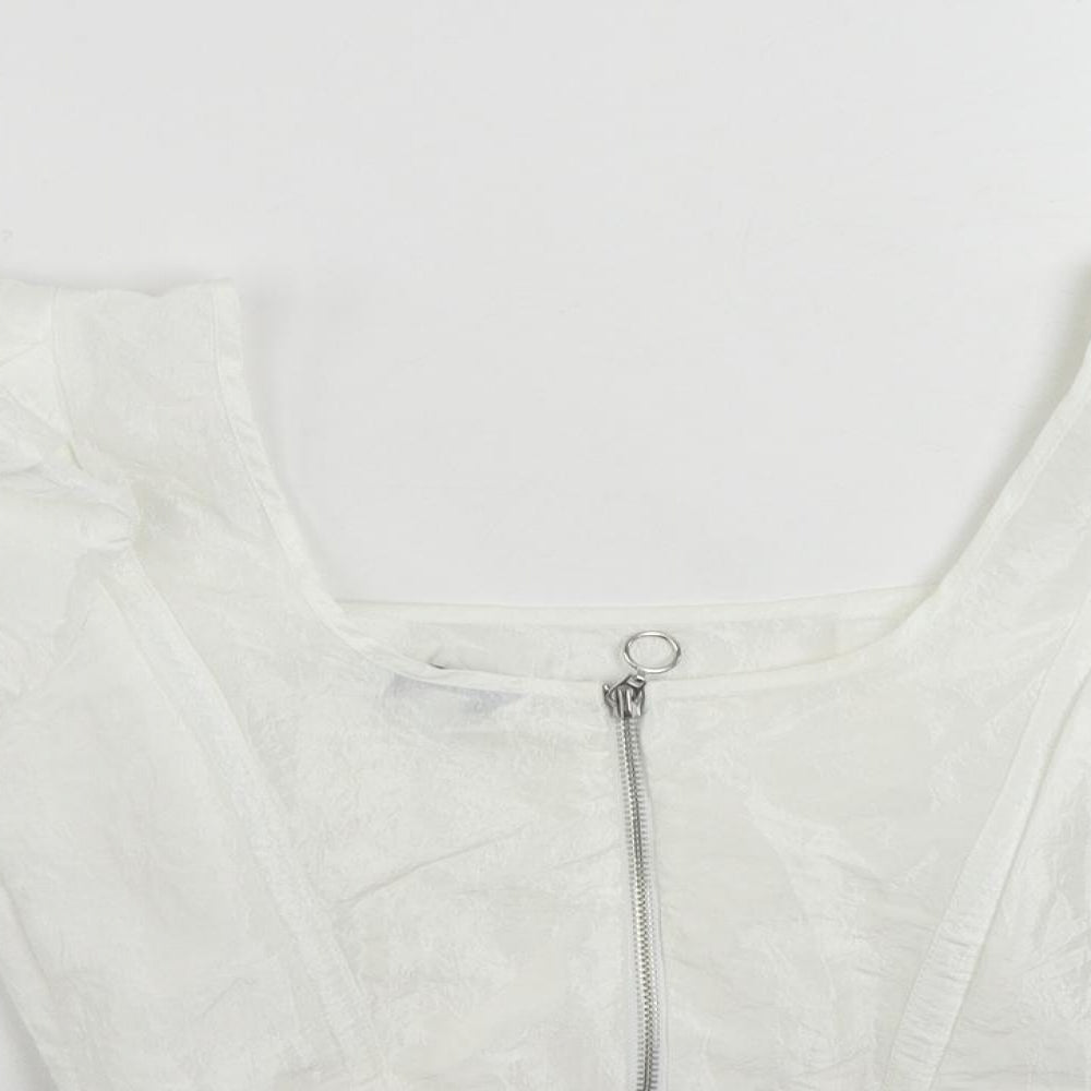 Womens UK Size 8 Topshop White Cropped Blouse
