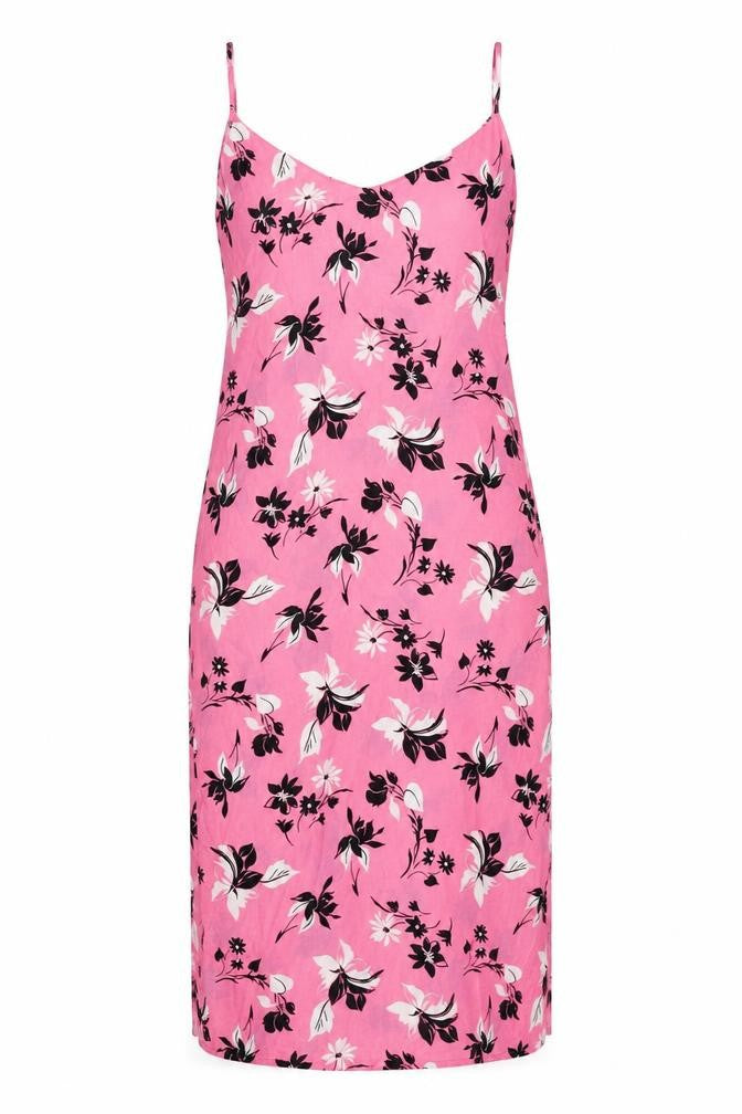 Marks and Spencer Womens Pink Floral Viscose Slip Dress Size 8 V-Neck Zip