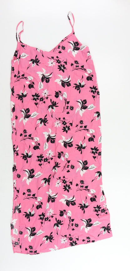Marks and Spencer Womens Pink Floral Viscose Slip Dress Size 8 V-Neck Zip