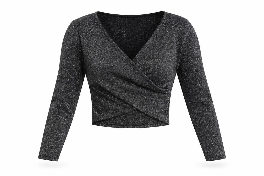 Divided by H&M Womens Black Polyamide Cropped Blouse Size S V-Neck - Glitter