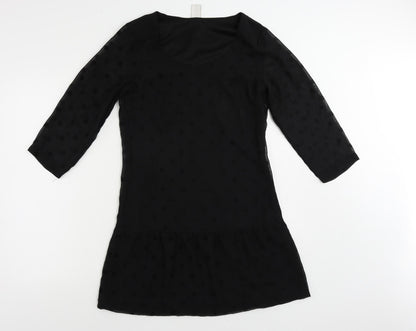 VILA Womens Black Polka Dot Polyester A-Line Size S Boat Neck Zip
