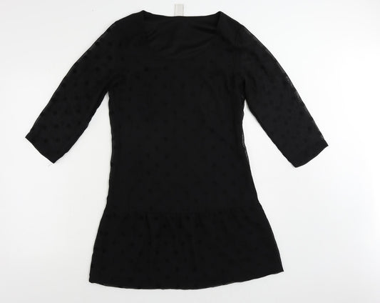 VILA Womens Black Polka Dot Polyester A-Line Size S Boat Neck Zip