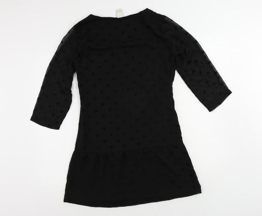 VILA Womens Black Polka Dot Polyester A-Line Size S Boat Neck Zip