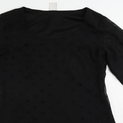 VILA Womens Black Polka Dot Polyester A-Line Size S Boat Neck Zip