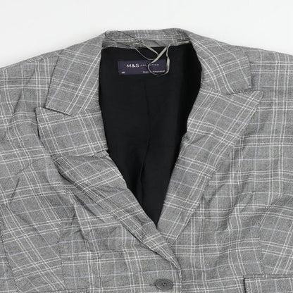 Marks and Spencer Womens Grey Plaid Jacket Blazer Size 20 Button