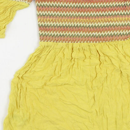 Brave Soul Womens Yellow Geometric Viscose Mini Size XS Off the Shoulder Pullover