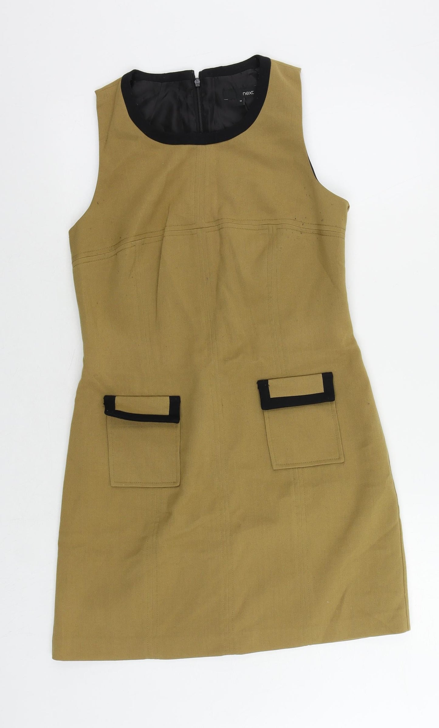 NEXT Womens Beige Polyester Shift Size 10 Round Neck Zip - Lined