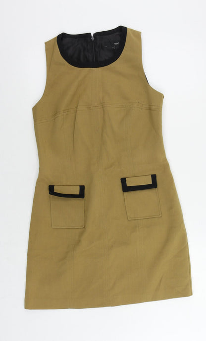 NEXT Womens Beige Polyester Shift Size 10 Round Neck Zip - Lined