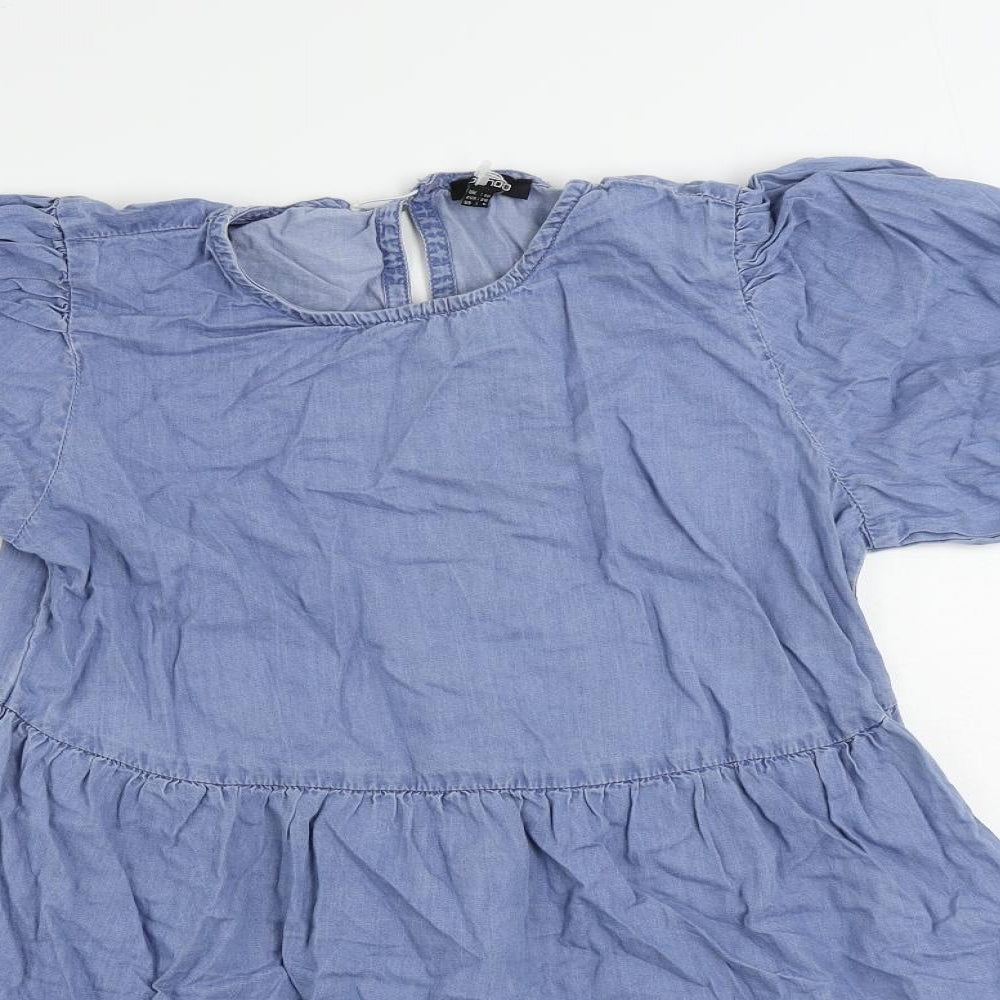 Boohoo Womens Blue Cotton Mini Size 10 Round Neck Button