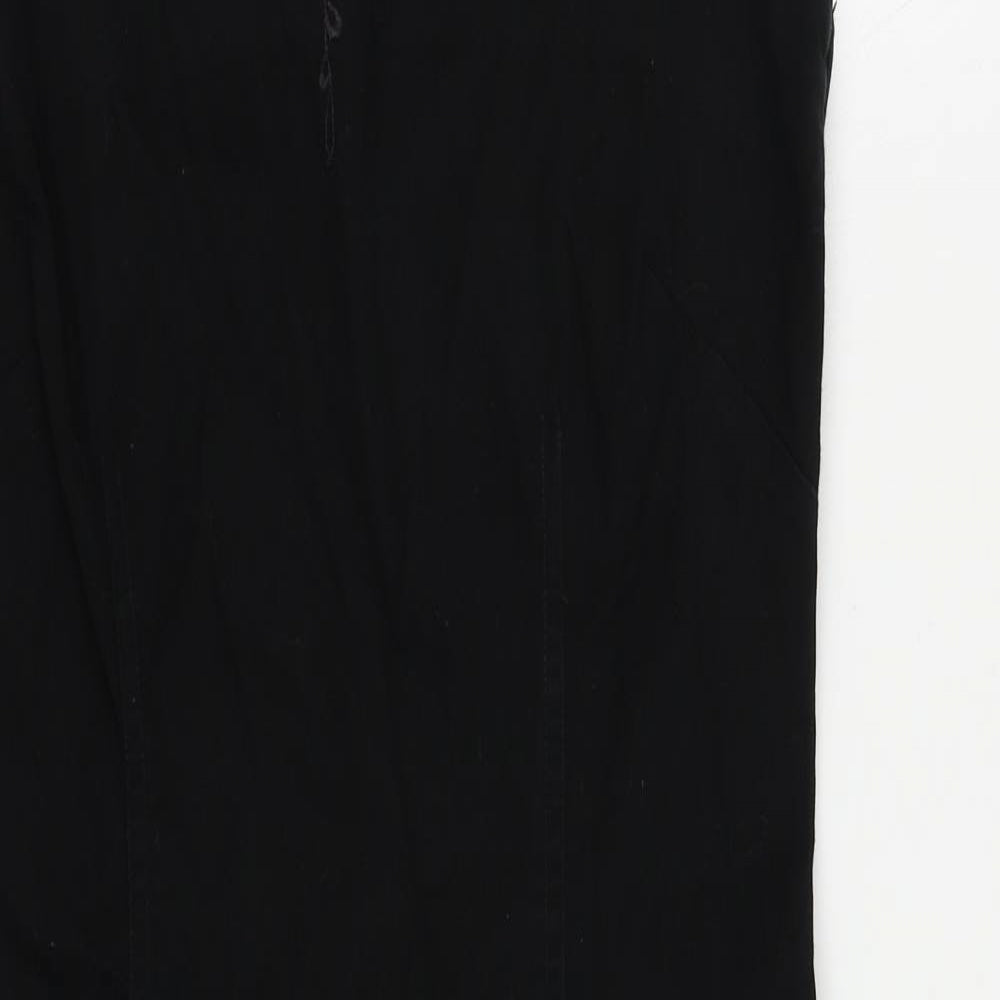 Marks and Spencer Womens Black Cotton Pencil Dress Size 10 V-Neck Zip - Embroidered