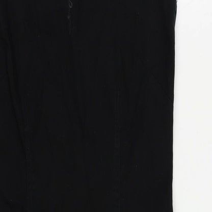 Marks and Spencer Womens Black Cotton Pencil Dress Size 10 V-Neck Zip - Embroidered