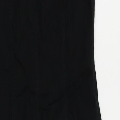 Marks and Spencer Womens Black Cotton Pencil Dress Size 10 V-Neck Zip - Embroidered