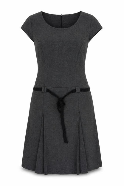 Cue Womens Grey Polyester A-Line Size 12 Boat Neck Zip - Pleated