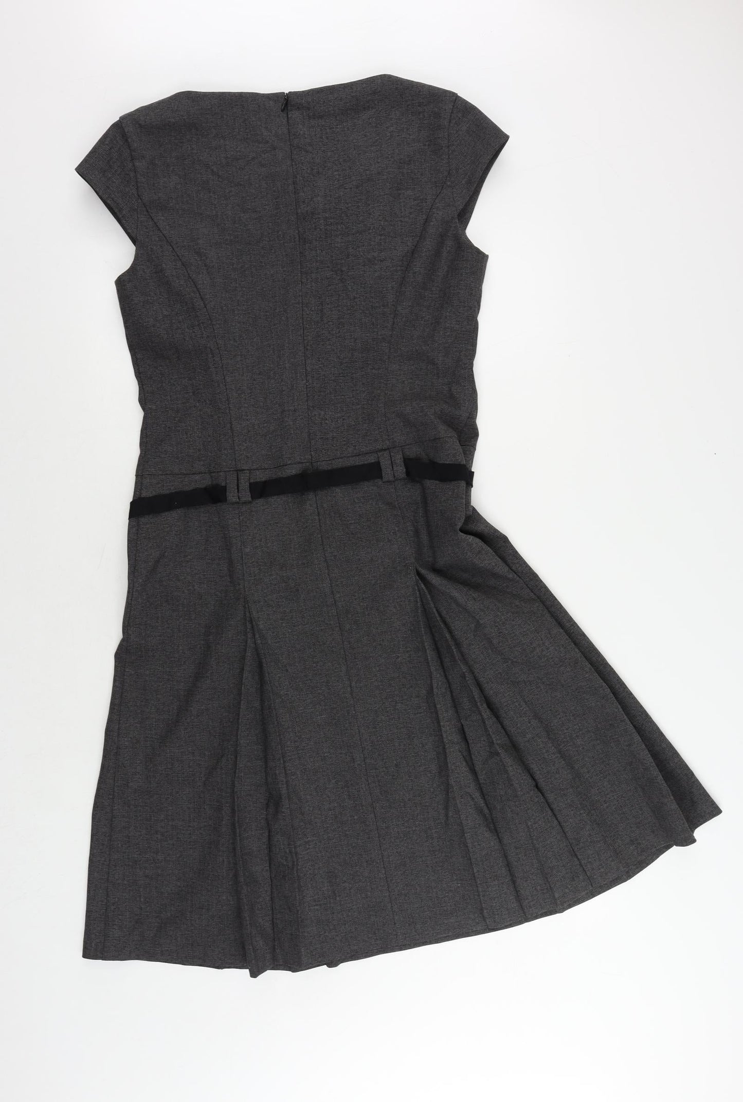 Cue Womens Grey Polyester A-Line Size 12 Boat Neck Zip - Pleated