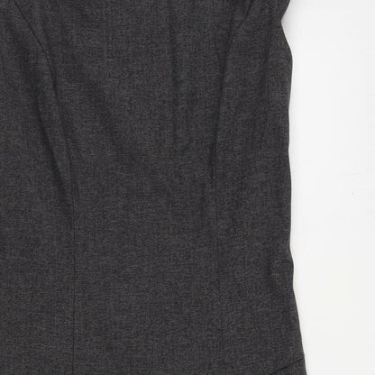 Cue Womens Grey Polyester A-Line Size 12 Boat Neck Zip - Pleated