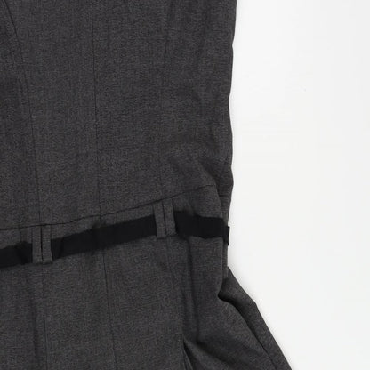 Cue Womens Grey Polyester A-Line Size 12 Boat Neck Zip - Pleated