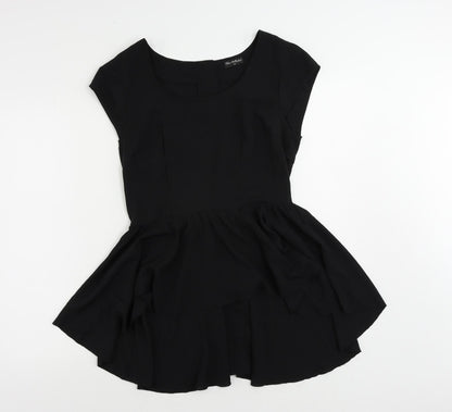 Miss Selfridge Womens Black Polyester Basic Blouse Size 10 Boat Neck - Peplum