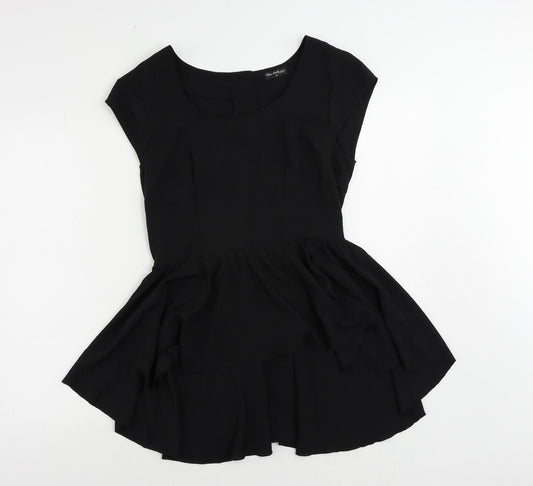 Miss Selfridge Womens Black Polyester Basic Blouse Size 10 Boat Neck - Peplum