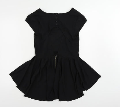 Miss Selfridge Womens Black Polyester Basic Blouse Size 10 Boat Neck - Peplum