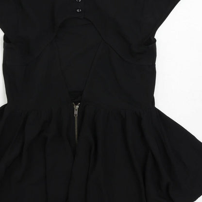 Miss Selfridge Womens Black Polyester Basic Blouse Size 10 Boat Neck - Peplum