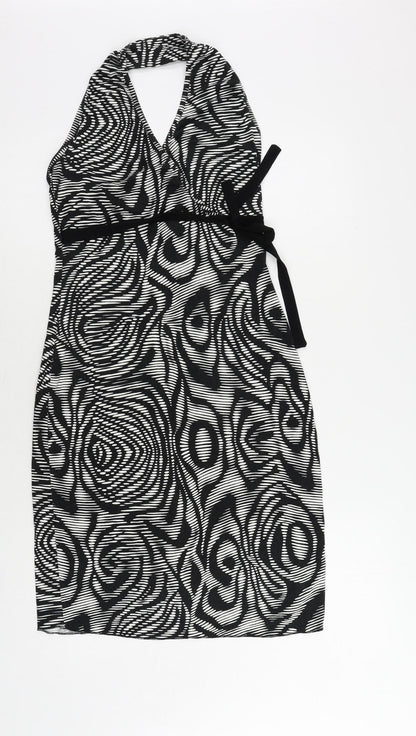 Spirit Womens Black Geometric Viscose Pencil Dress Size 10 Halter Pullover