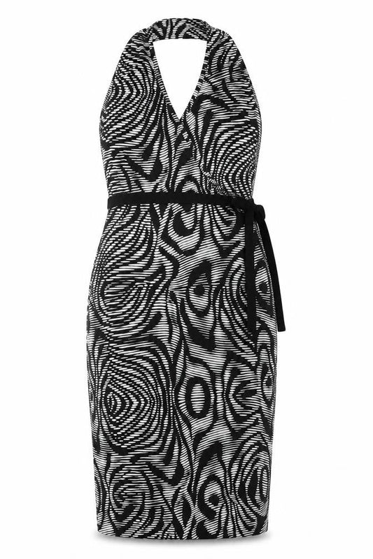 Spirit Womens Black Geometric Viscose Pencil Dress Size 10 Halter Pullover