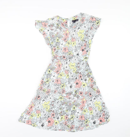 Marks and Spencer Womens Multicoloured Floral Viscose A-Line Size 8 Round Neck Button