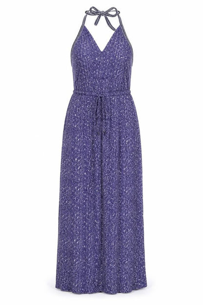 New Look Womens Blue Geometric Viscose Maxi Size 8 Halter Pullover