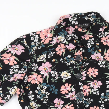Miss Selfridge Womens Black Floral Polyester Shirt Dress Size 10 Collared Button