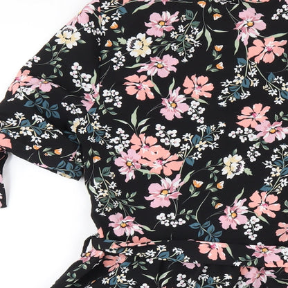 Miss Selfridge Womens Black Floral Polyester Shirt Dress Size 10 Collared Button