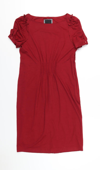 Betty Jackson Womens Red Polyester A-Line Size 14 Round Neck Zip