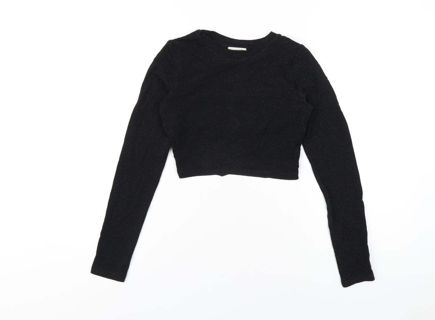 Womens UK Size S Pull&Bear Black Cropped T-Shirt