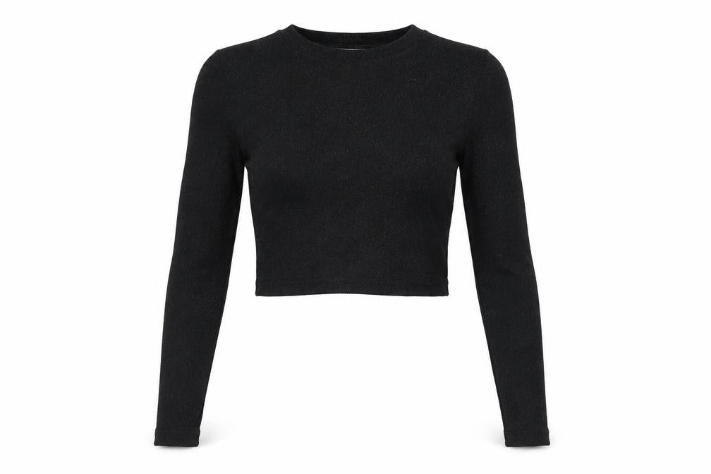 Womens UK Size S Pull&Bear Black Cropped T-Shirt