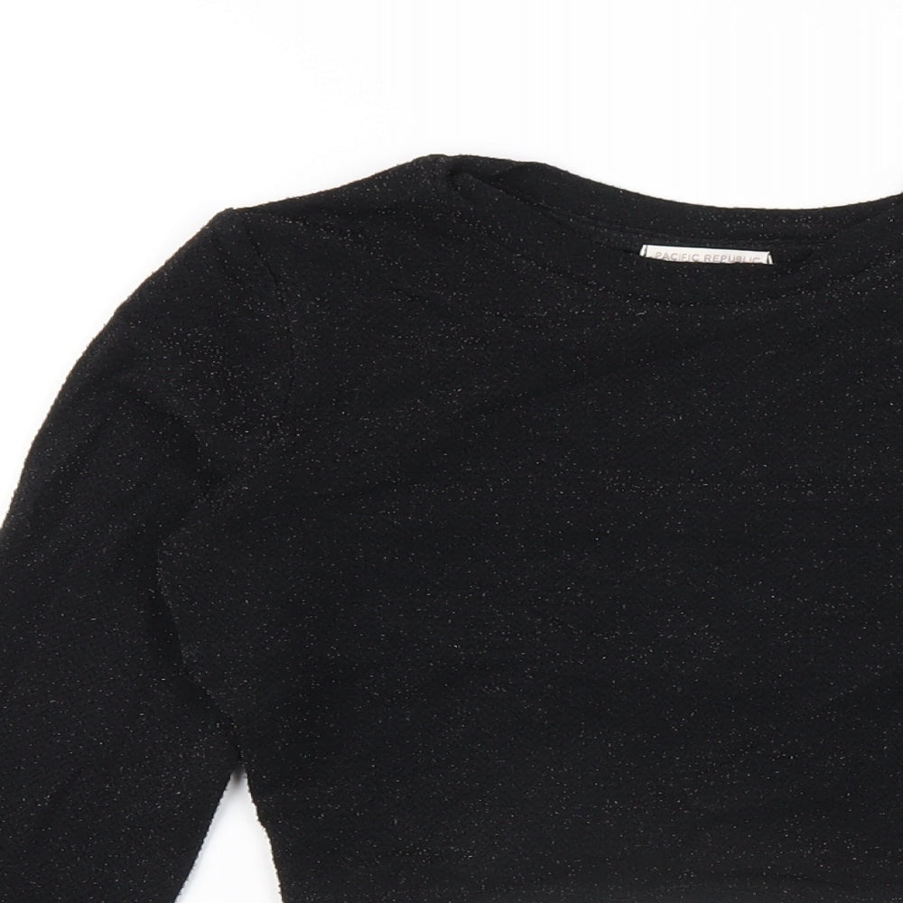 Womens UK Size S Pull&Bear Black Cropped T-Shirt