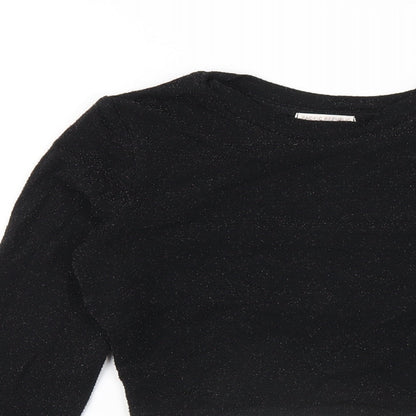 Womens UK Size S Pull&Bear Black Cropped T-Shirt
