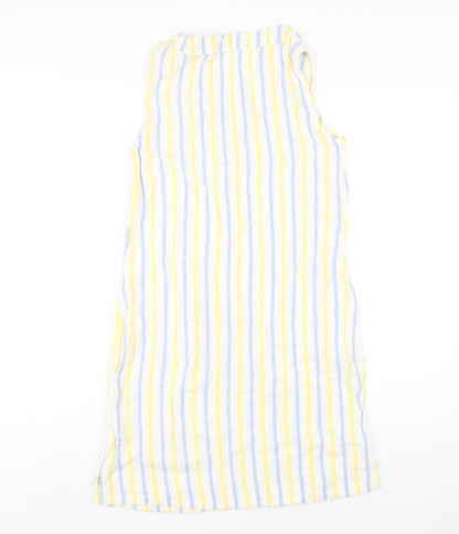 Marks and Spencer Womens Multicoloured Striped Linen Tank Dress Size 8 V-Neck Pullover
