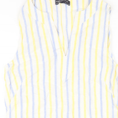 Marks and Spencer Womens Multicoloured Striped Linen Tank Dress Size 8 V-Neck Pullover