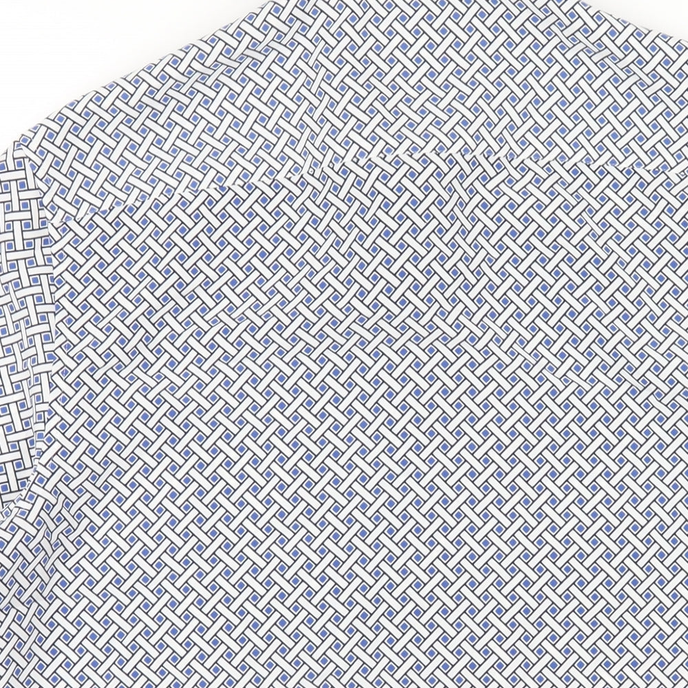 Marks and Spencer Mens Blue Geometric Polyester Button-Up Size M Collared Button