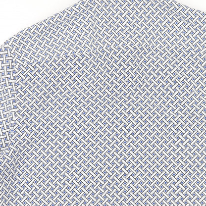 Marks and Spencer Mens Blue Geometric Polyester Button-Up Size M Collared Button